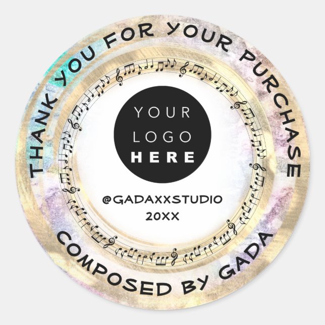 Thank You Shopping Music Logo Social Notes  Classic Round Sticker (Front)