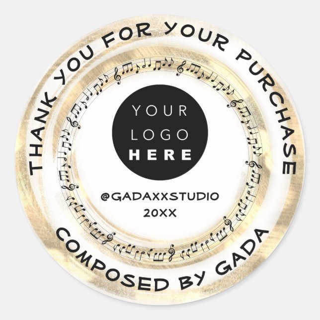 Thank You Shopping Music Logo Social Notes White Classic Round Sticker (Front)