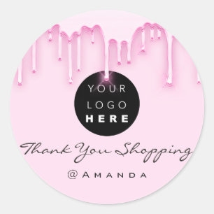 Thank You Shopping Name Instagra Logo Pink Classic Round Sticker