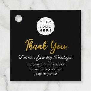 Thank You Shopping Name Logo  QR Code Gold Minimal Favour Tags