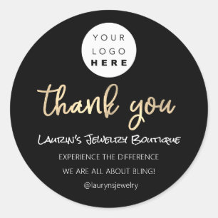 Thank You Shopping Name Logo  QR Code Script Black Classic Round Sticker