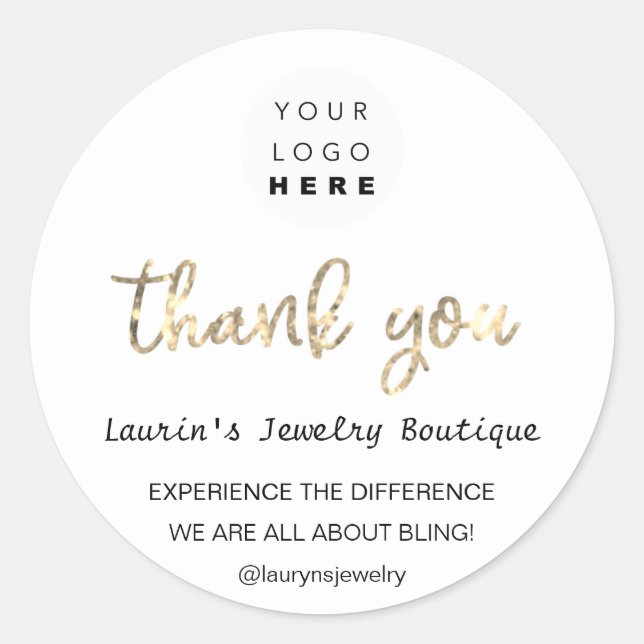 Thank You Shopping Name Logo  QR Code Script Gold  Classic Round Sticker (Front)
