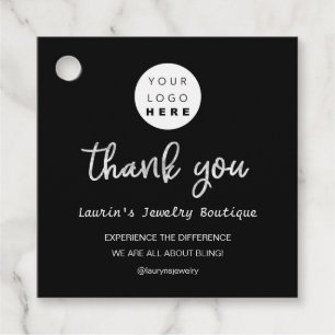 Thank You Shopping Name Logo QR Code Silver Grey Favour Tags