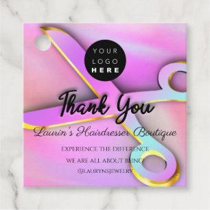 Thank You Shopping Name Logo QRCode HolographPink Favour Tags