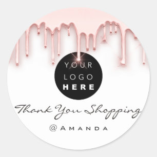 Thank You Shopping Name Logo Rose Drips Classic Round Sticker