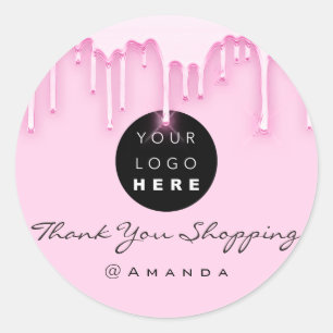 Thank You Shopping Name Makeup Artist Pink Logo Classic Round Sticker