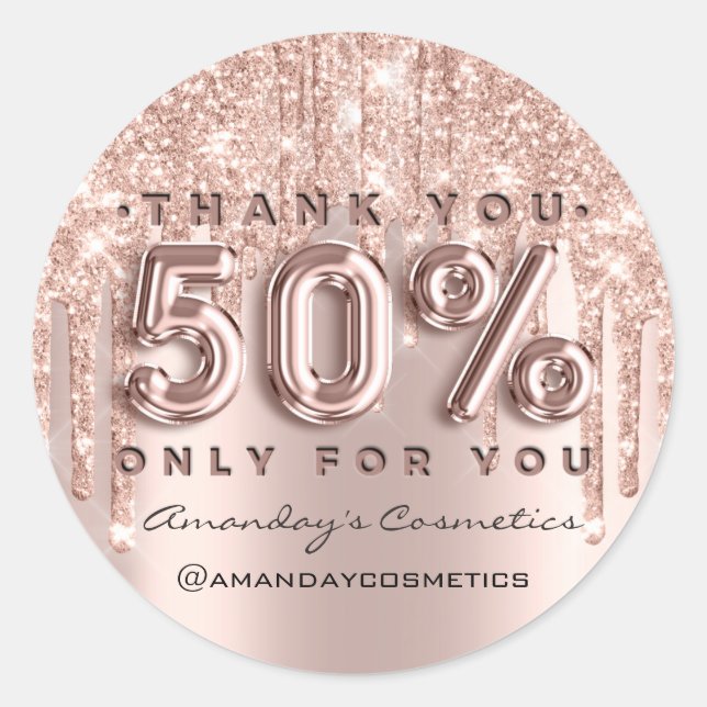 Thank You Shopping Name Rose Drips 50%Off Classic Round Sticker (Front)