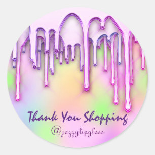 Thank You Shopping Product Lipgloss Holograph Drip Classic Round Sticker