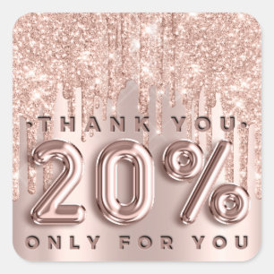 Thank You Shopping Rose Drips 20%Off Promotional Square Sticker
