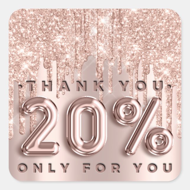 Thank You Shopping Rose Drips 20%Off Promotional Square Sticker (Front)