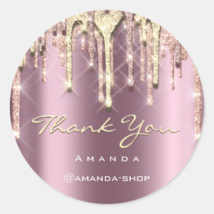 Thank You Shopping Rose Glitter Drips Pink glam Classic Round Sticker