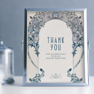 Thank You Sign Art Nouveau Dusty Blue W Morris