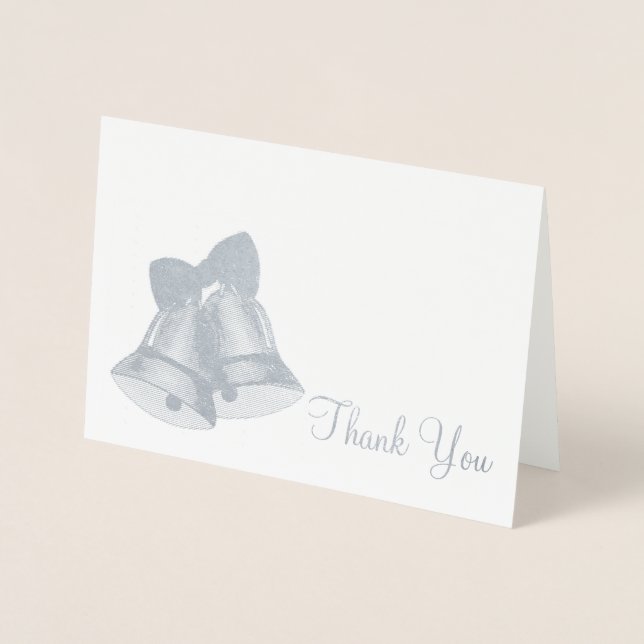 Thank You Silver Bells Wedding Engagement Holiday Foil Card (Front)