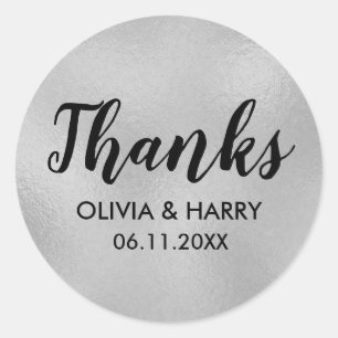 Thank You Silver Faux Foil Classic Round Sticker
