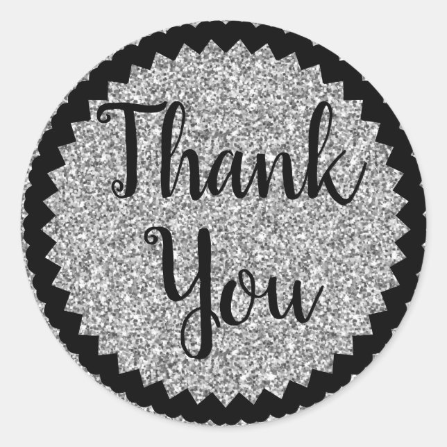 Thank You Silver Glitter Classic Round Sticker (Front)