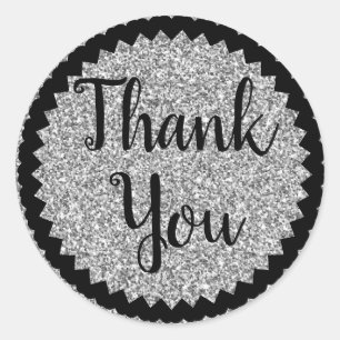 Thank You Silver Glitter Classic Round Sticker