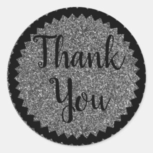 Thank You Silver Glitter Classic Round Sticker