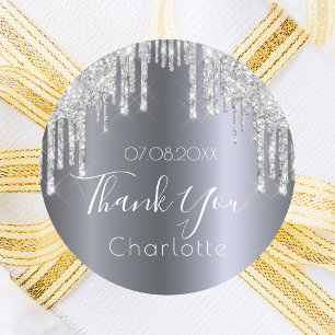 Thank You silver glitter sparkle glam birthday Classic Round Sticker