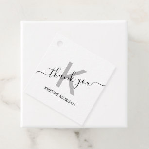 Thank you silver grey monogram script  favour tags