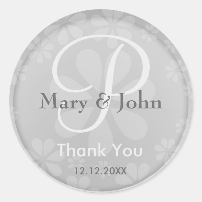 Thank You Silver Monogrammed Wedding Stickers (Front)