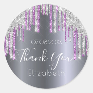 Thank You silver purple bridal shower Classic Round Sticker