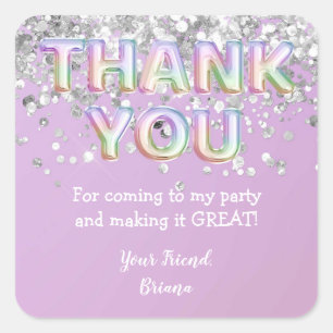 Thank You Silver Rainbow Balloons Favour Square Sticker
