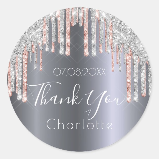 Thank You silver rose gold drips Classic Round Sticker (Front)