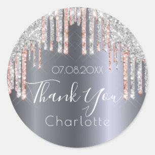 Thank You silver rose gold drips Classic Round Sticker
