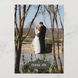 Thank you, simple hand-drawn grey custom photo thank you card