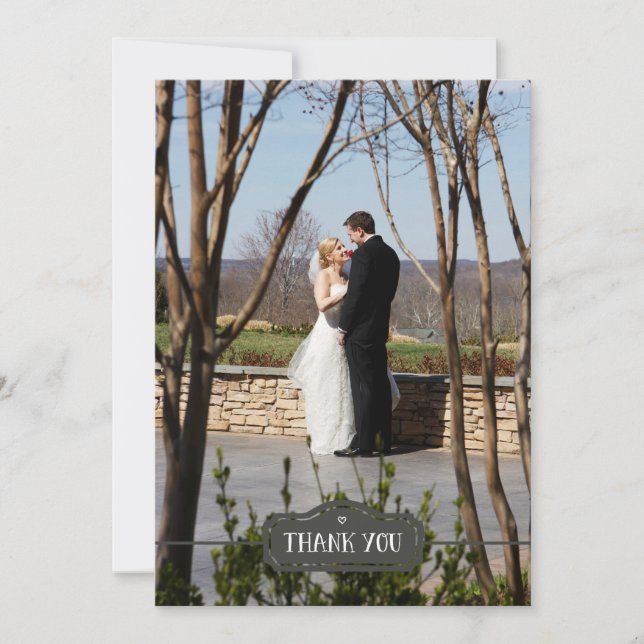 Thank you, simple hand-drawn grey custom photo thank you card (Front)