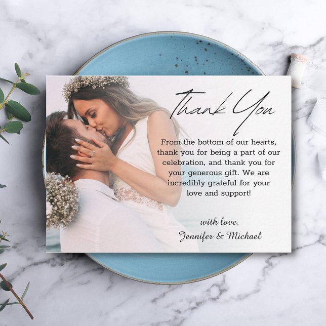 thank you simple handwriting wedding faded photo card (Creator Uploaded)