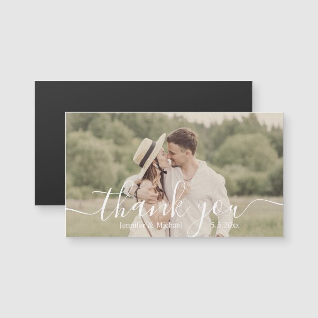thank you simple handwriting wedding photo magnet (Front/Back)