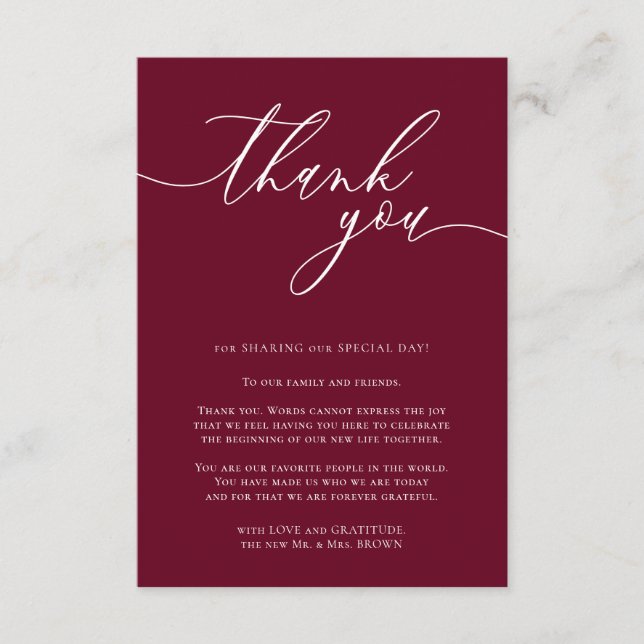 Thank you simple minimalist burgundy enclosure card (Front)