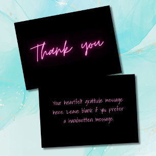Thank You Simple Modern Black Pink Neon Script Card