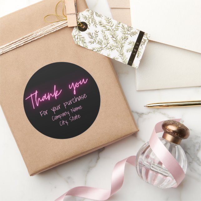 Thank You Simple Modern Black Pink Neon Script Classic Round Sticker (Gifting)