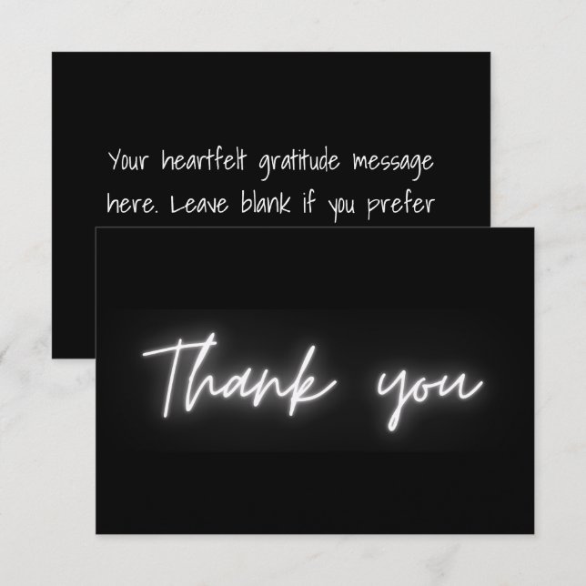 Thank You Simple Modern Black White Neon Script Card (Front/Back)