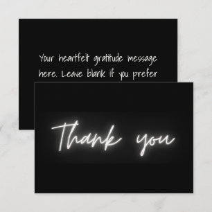 Thank You Simple Modern Black White Neon Script Card