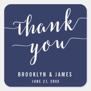 Thank You Simple Navy Blue Wedding Stickers