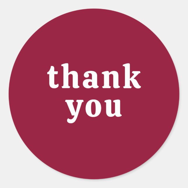 Thank You Simple Retro Font Wedding Berry Red Classic Round Sticker (Front)