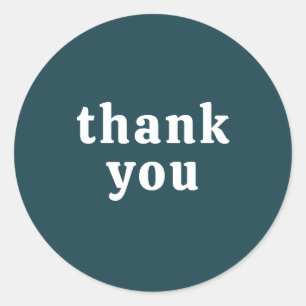 Thank You Simple Retro Font Wedding Dark Cyan Blue Classic Round Sticker