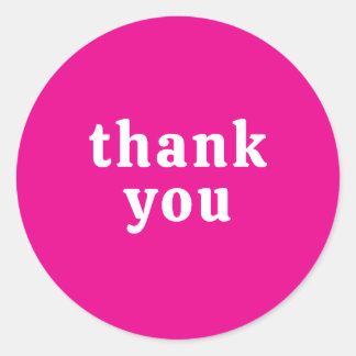 Thank You Simple Retro Font Wedding Hot Pink Classic Round Sticker
