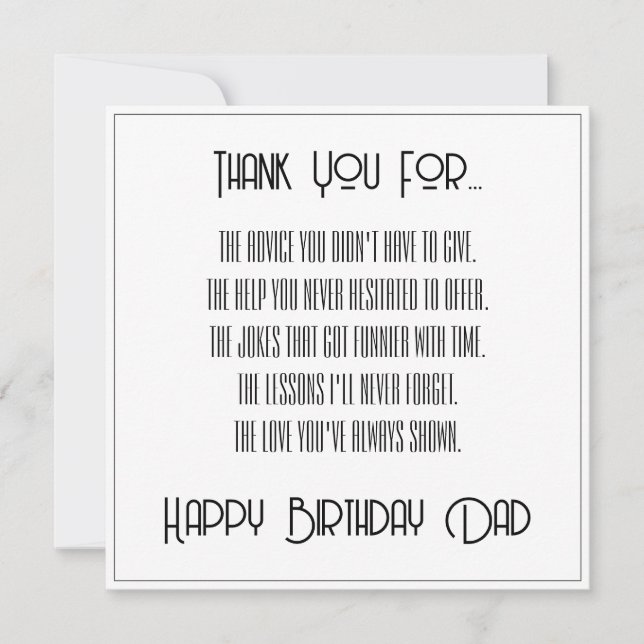 Thank You... Simple Script Happy Birthday Dad Card (Front)