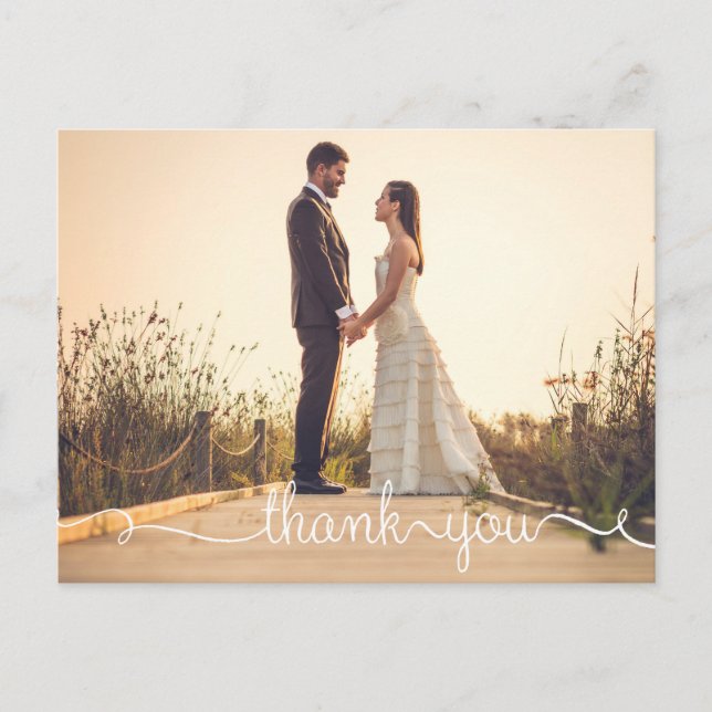 Thank You, Simple Script Wedding Postcard (Front)