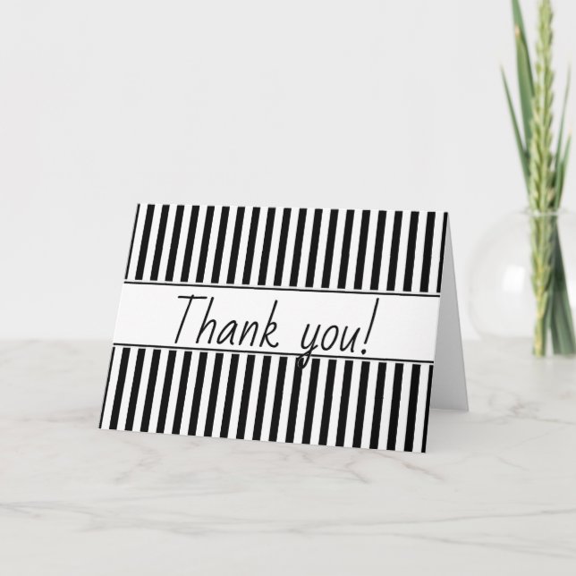"Thank you!" Simple Stripes Pattern Black & White Thank You Card (Front)
