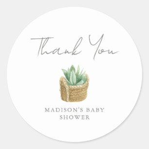 Thank You Simple Succulent Baby Shower Classic Round Sticker