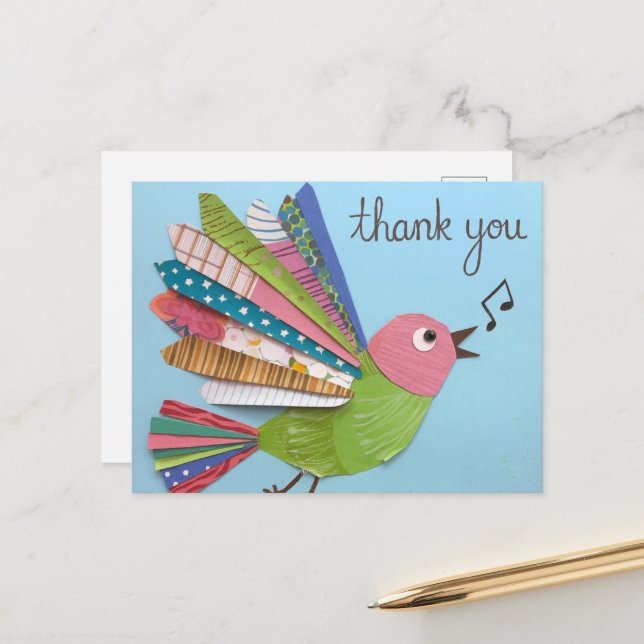 Thank You Singing Bird Postcard (Front/Back In Situ)