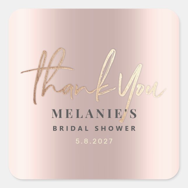Thank You Sleek Pink 16th Bridal Rose Gold Square Sticker (Front)