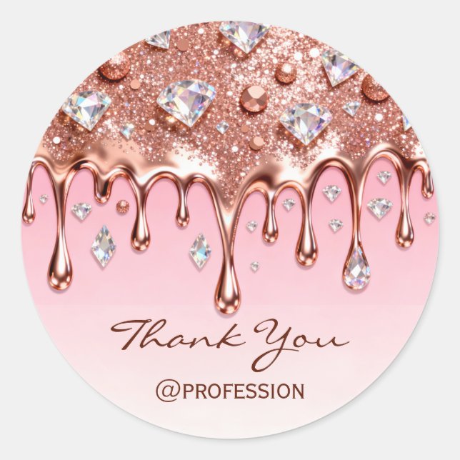 Thank You Small Business Drips Pink Glitter Classic Round Sticker (Front)