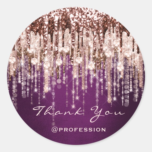 Thank You Small Business Drips Rose Drips Purple Classic Round Sticker (Front)