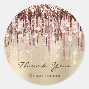 Thank You Small Business Drips Rose Ivory Glitter Classic Round Sticker